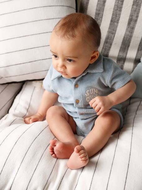Baby Towelling Playsuit sky blue - vertbaudet enfant 