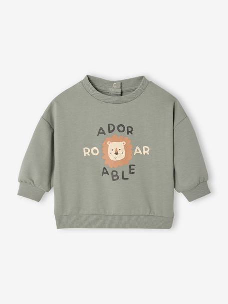Baby round-neck sweatshirt - BASICS ecru+sage green - vertbaudet enfant 