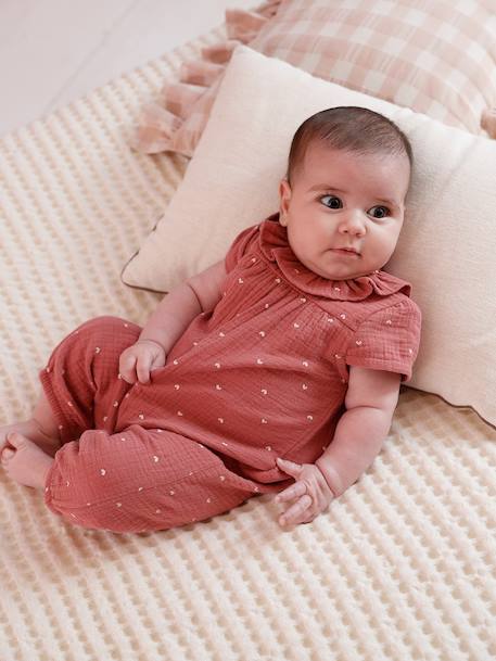 Baby girl's short-sleeved jumpsuit blush - vertbaudet enfant 