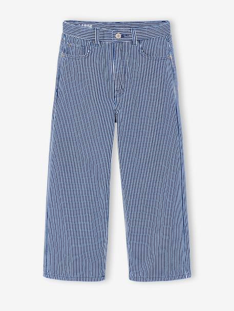 Girl's wide-leg striped trousers striped blue - vertbaudet enfant 