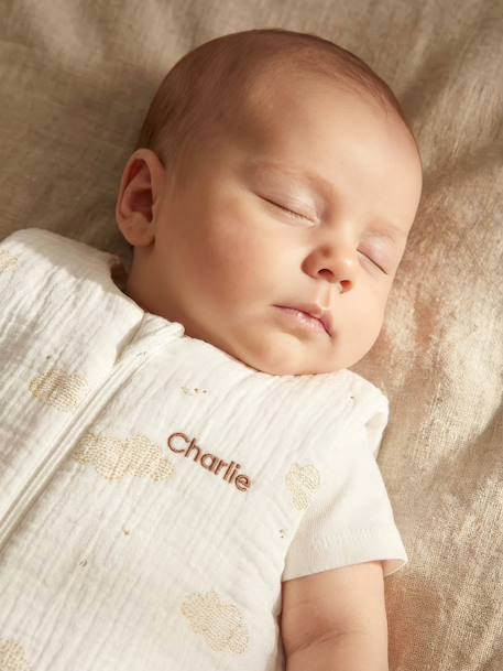 Sleeveless baby sleeping bag with central opening, customisable, IN THE CLOUDS printed white - vertbaudet enfant 