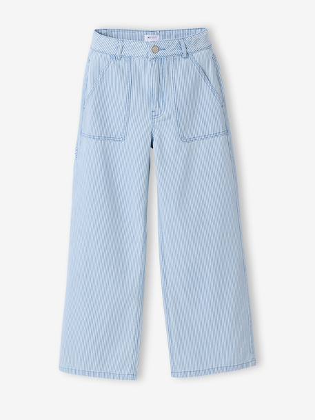 Girl's wide-leg striped trousers striped blue - vertbaudet enfant 