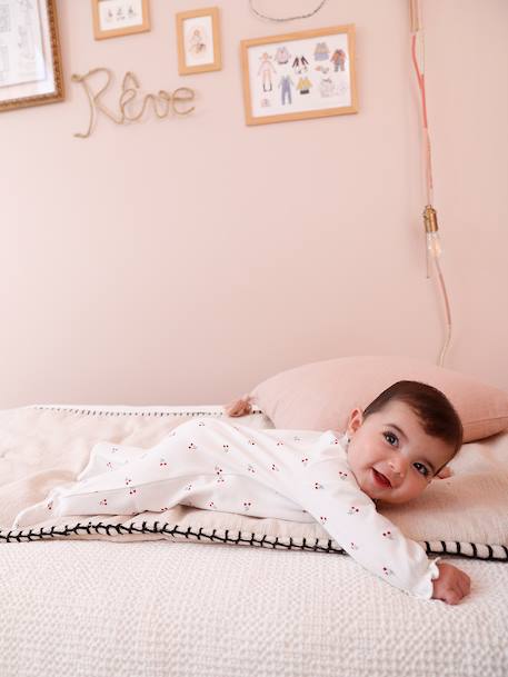 Sleepsuit for newborn girls with a cherry print ecru - vertbaudet enfant 