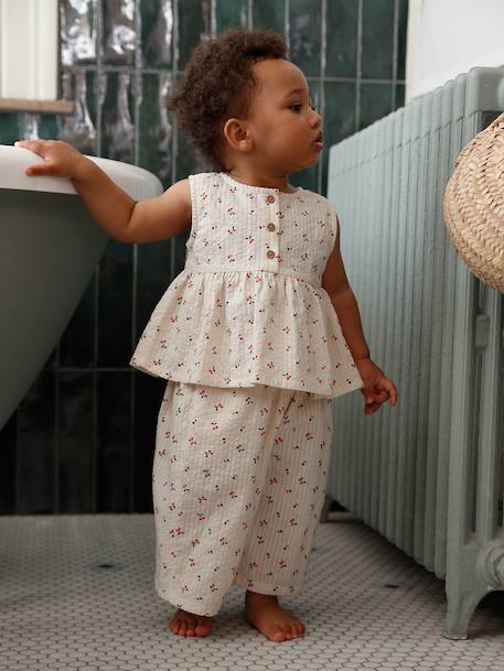 Top & Wide-Leg Trouser Set for Babies ecru - vertbaudet enfant 