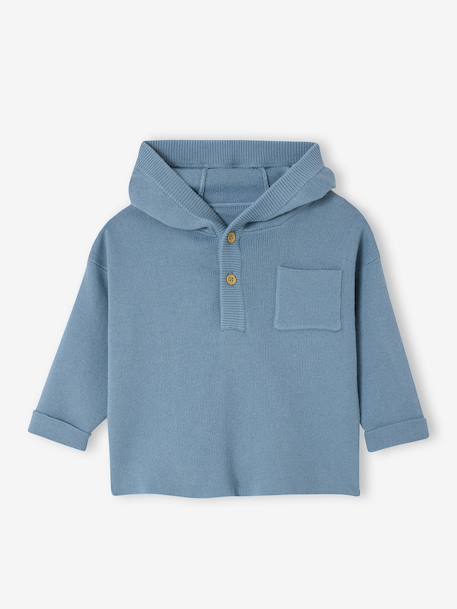 Pull à capuche bébé bleu jean+écru+tomette - vertbaudet enfant 