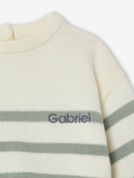 Striped knitted baby jumper caramel+navy blue+sage green - vertbaudet enfant 