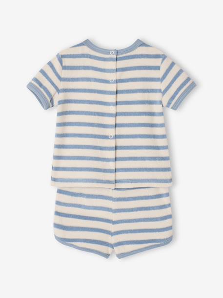 Terry Cloth Shorts + T-Shirt Ensemble for Babies grey blue+striped blue+taupe - vertbaudet enfant 