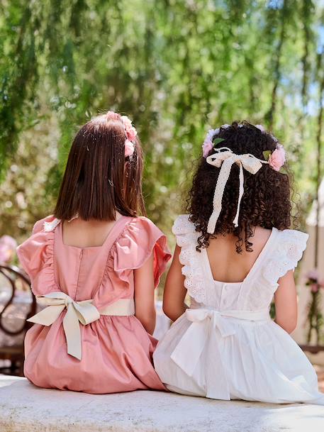 Occasion Wear Dress with Golden Sash for Girls blush+white - vertbaudet enfant 