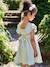 Cotton Gauze Occasion Wear Dress with Broderie Anglaise Sleeves, for Girls pale pink+sage green - vertbaudet enfant 