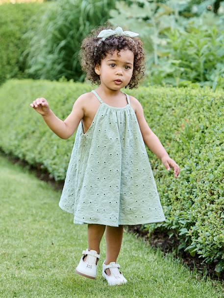 Broderie Anglaise Dress with Matching Accessory sage green - vertbaudet enfant 