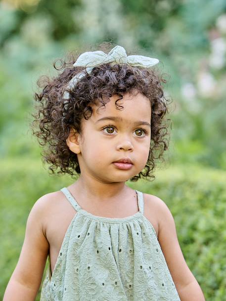 Broderie Anglaise Dress with Matching Accessory sage green - vertbaudet enfant 