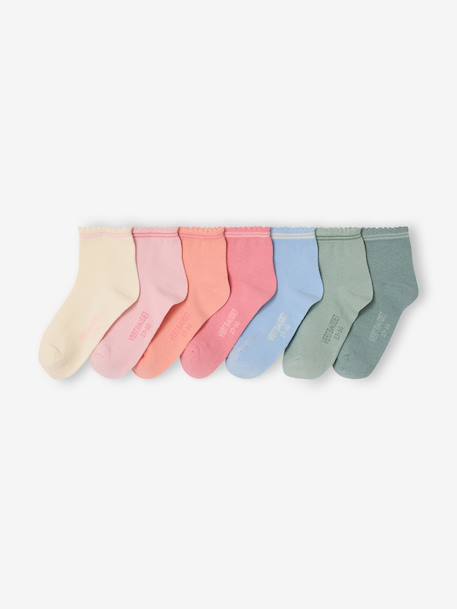 Lot de 7 paires de mi-chaussettes fille BASICS bois de rose - vertbaudet enfant 