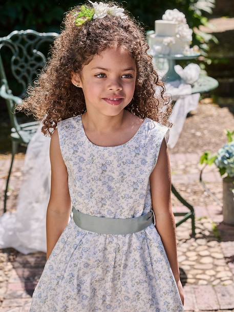 Occasion Wear Dress with Floral Print, for Girls light blue+pale pink+printed pink+printed white+white - vertbaudet enfant 