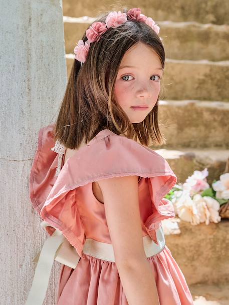 Occasion Wear Dress with Golden Sash for Girls blush+white - vertbaudet enfant 