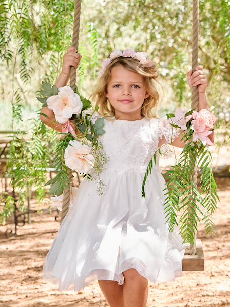 Girl's lace and tulle dress white - vertbaudet enfant 