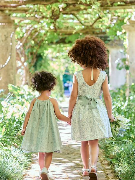 Broderie Anglaise Dress with Matching Accessory sage green - vertbaudet enfant 