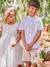 Linen Shirt with Mandarin Collar for Boys sage green+white - vertbaudet enfant 