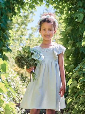 -Robe de cérémonie en gaze de coton fille manches en broderie anglaise