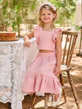 -Ensemble fille cérémonie blouse jupe à volant 