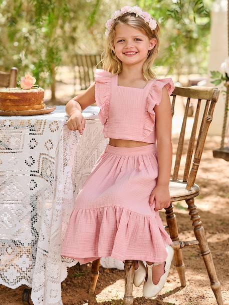 Occasion Wear Blouse & Frilled Skirt Combo blush+sage green - vertbaudet enfant 