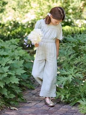 -Combinaison fille en gaze de coton avec broderie
