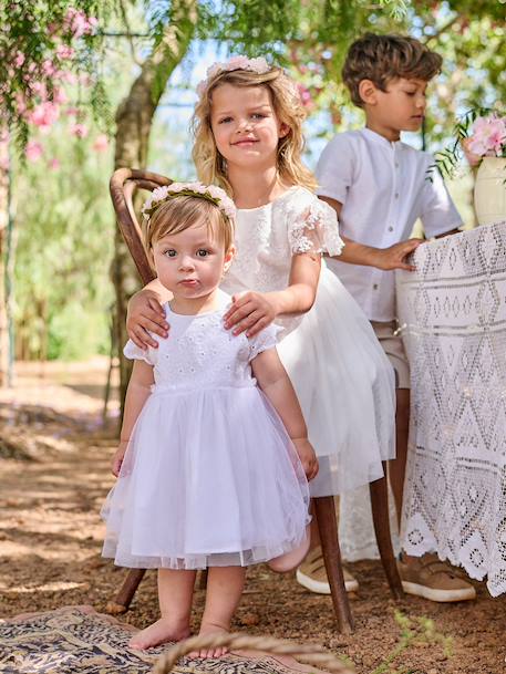 Embroidered Tulle Dress for Baby Girls white - vertbaudet enfant 