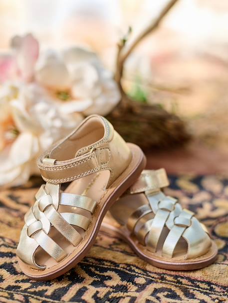 Closed leather sandals gold - vertbaudet enfant 