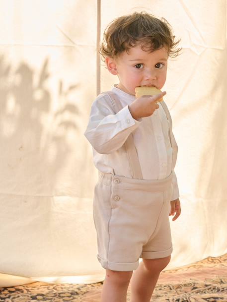 Occasion Wear Outfit: Shirt & Shorts for Babies beige+sage green - vertbaudet enfant 