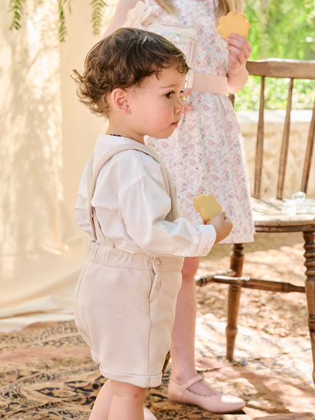 Occasion Wear Outfit: Shirt & Shorts for Babies beige+sage green - vertbaudet enfant 