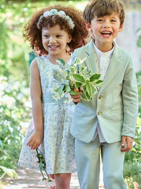 Ceremony suit with Mao collar shirt, jacket and trousers for boys aqua green+beige+sky blue - vertbaudet enfant 