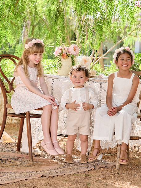 Occasion Wear Outfit: Shirt & Shorts for Babies beige+sage green - vertbaudet enfant 