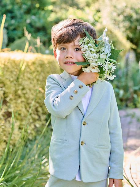 Ceremony suit with Mao collar shirt, jacket and trousers for boys aqua green+beige+sky blue - vertbaudet enfant 