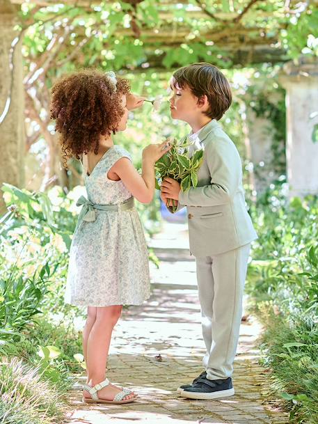 Ceremony suit with Mao collar shirt, jacket and trousers for boys aqua green+beige+sky blue - vertbaudet enfant 