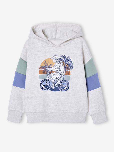 Hooded printed sweatshirt marl grey+marl white+slate blue - vertbaudet enfant 
