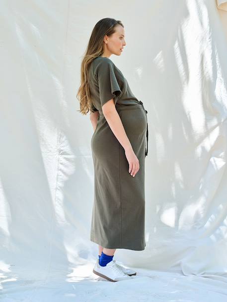 Long nursing clothes dress khaki+terracotta - vertbaudet enfant 