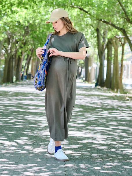 Long nursing clothes dress khaki+terracotta - vertbaudet enfant 