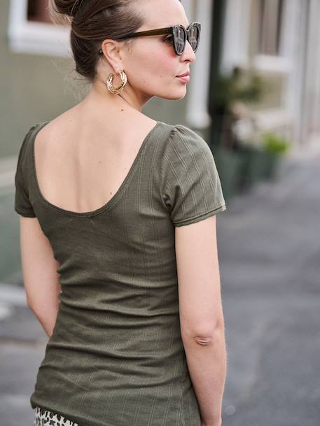 T-Shirt for Maternity, Low Neckline at the Back, in Wide Knit, by ENVIE DE FRAISE ecru+khaki+terracotta - vertbaudet enfant 