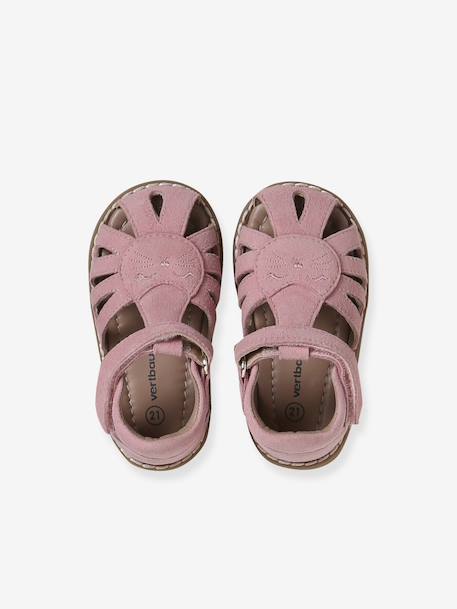 Sandales bébé cuir à scratchs fermées acajou+marine+or+rose - vertbaudet enfant 