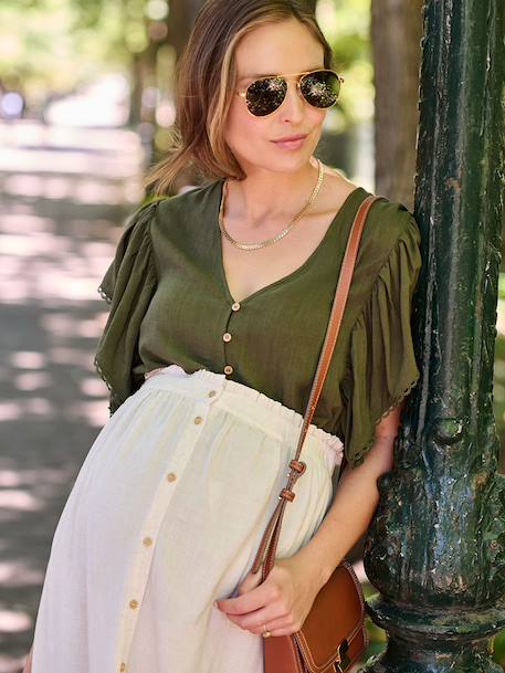 Linen Blouse for Maternity & Nursing by ENVIE DE FRAISE beige+khaki - vertbaudet enfant 