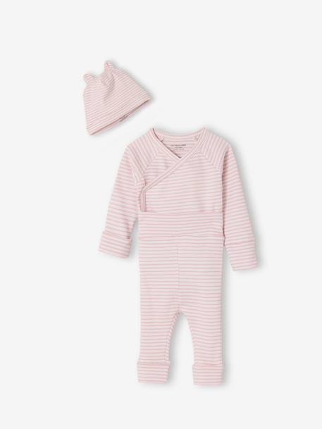 Set of baby bodysuit, leggings and striped beanie marl pink - vertbaudet enfant 