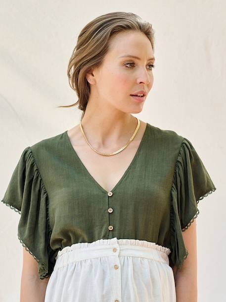 Linen Blouse for Maternity & Nursing by ENVIE DE FRAISE beige+khaki - vertbaudet enfant 