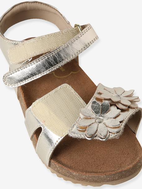 Open leather flower sandals gold - vertbaudet enfant 