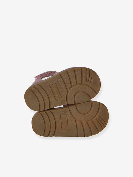 Closed Leather Sandals with Hook-&-Loop Strap for Babies cashew+gold+navy blue+rose - vertbaudet enfant 