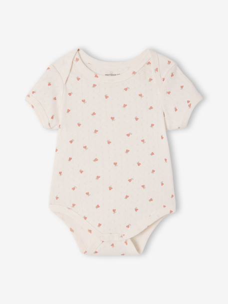 Pack of 3 short-sleeved pointelle bodysuits sage green - vertbaudet enfant 