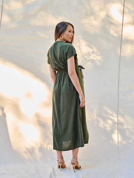 Robe chemise longue en lin mélangé grossesse et allaitement beige+kaki+noir - vertbaudet enfant 