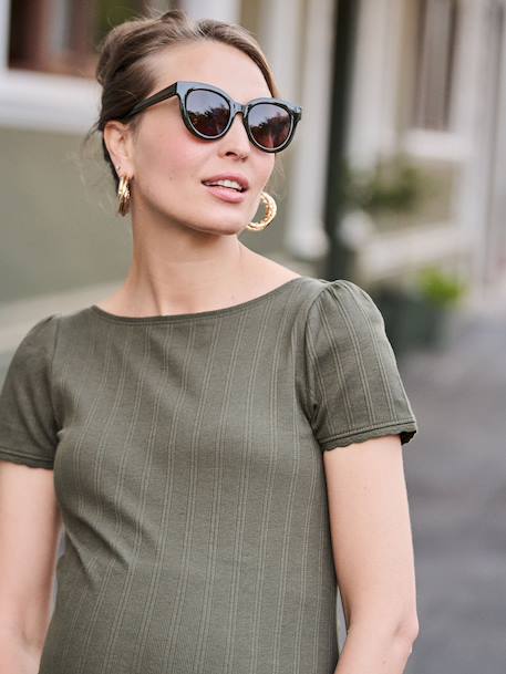 T-Shirt for Maternity, Low Neckline at the Back, in Wide Knit, by ENVIE DE FRAISE ecru+khaki+terracotta - vertbaudet enfant 