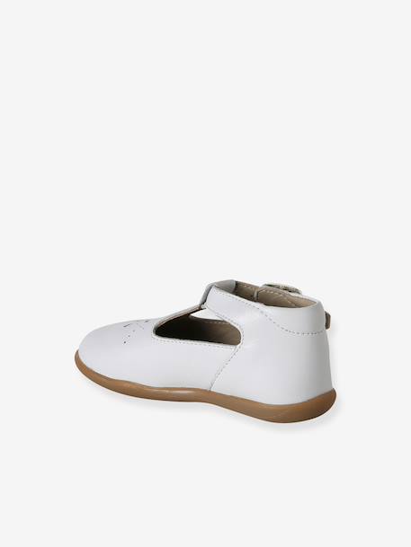 Baby girl's leather Mary Janes with buckle iridescent beige+white - vertbaudet enfant 