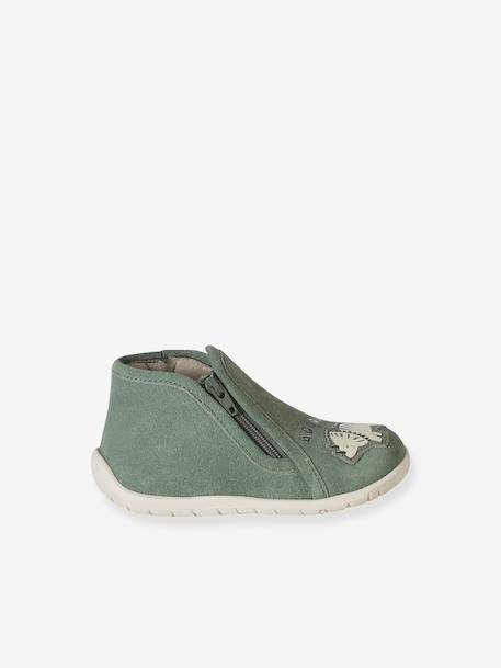Soft leather baby slippers with zip sage green - vertbaudet enfant 