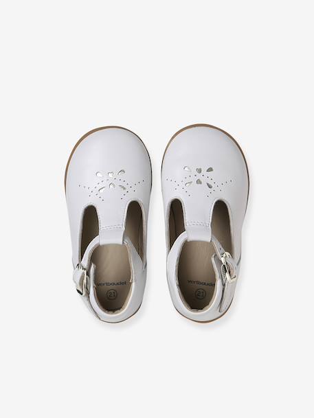 Baby girl's leather Mary Janes with buckle iridescent beige+white - vertbaudet enfant 