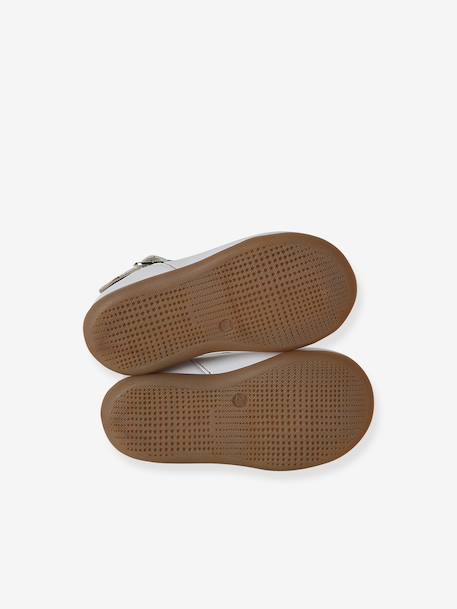 Baby girl's leather Mary Janes with buckle iridescent beige+white - vertbaudet enfant 